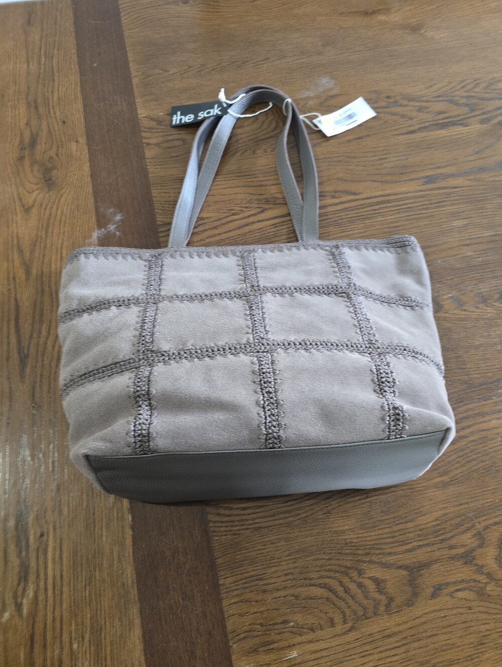 The Sak Taupe Suede Grid Tote Bag